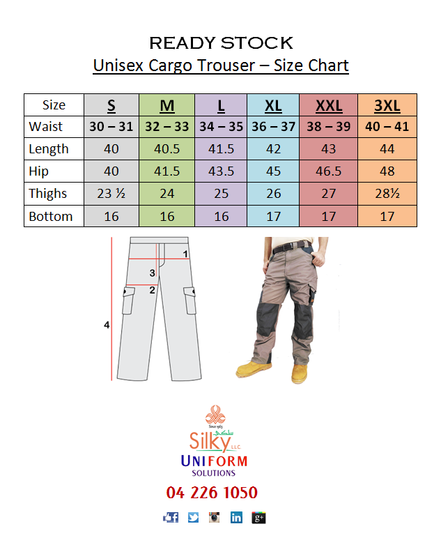 Ready Cargo Pant Uniform Size Chart